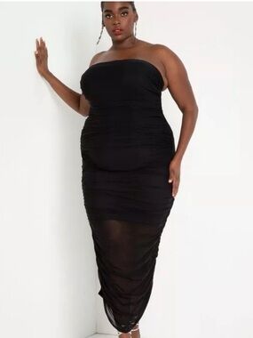Eloquii Strapless Ruched Black Maxi Dress